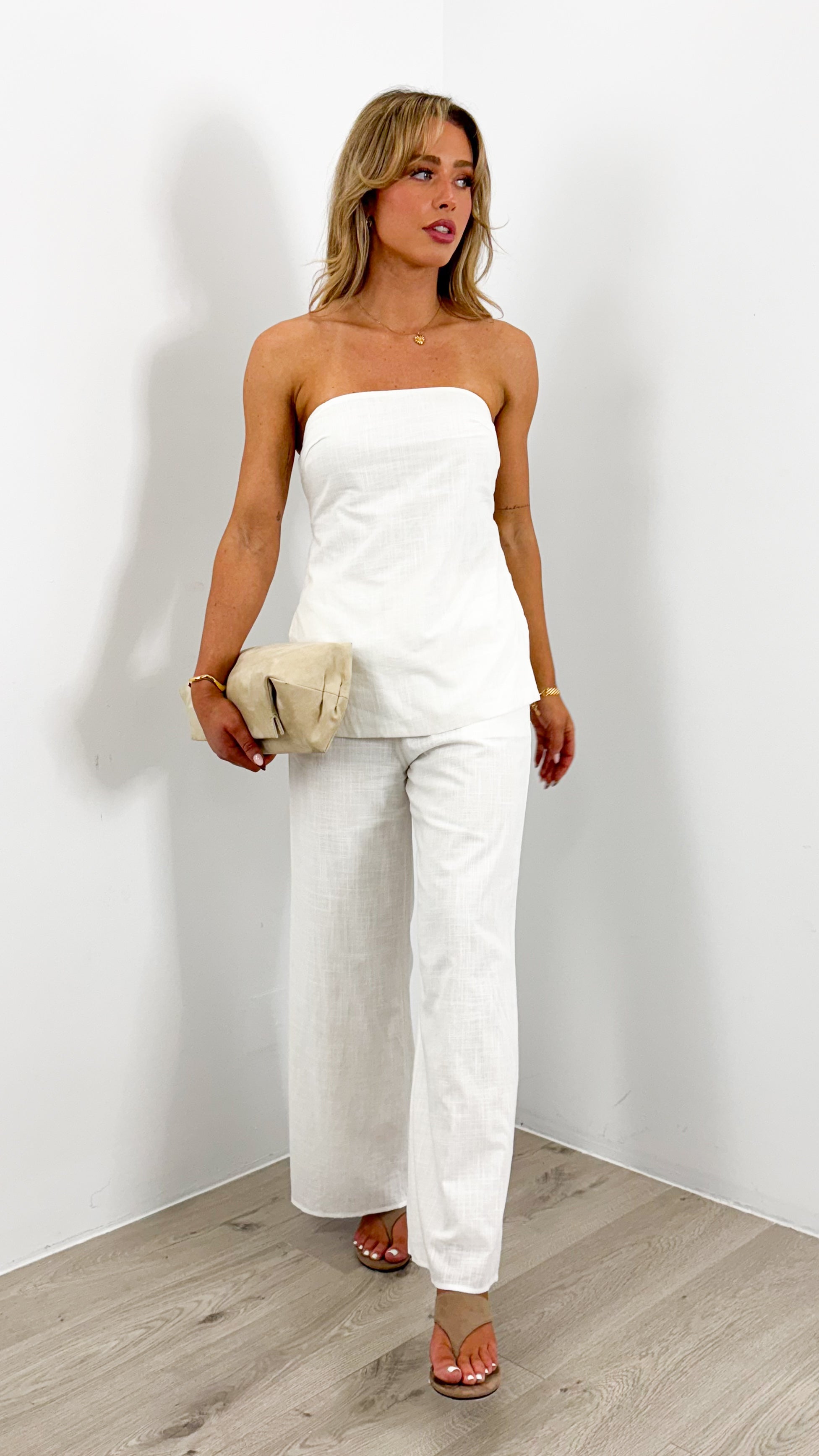 MYRA STRAPLESS TOP + PANT SET - WHITE