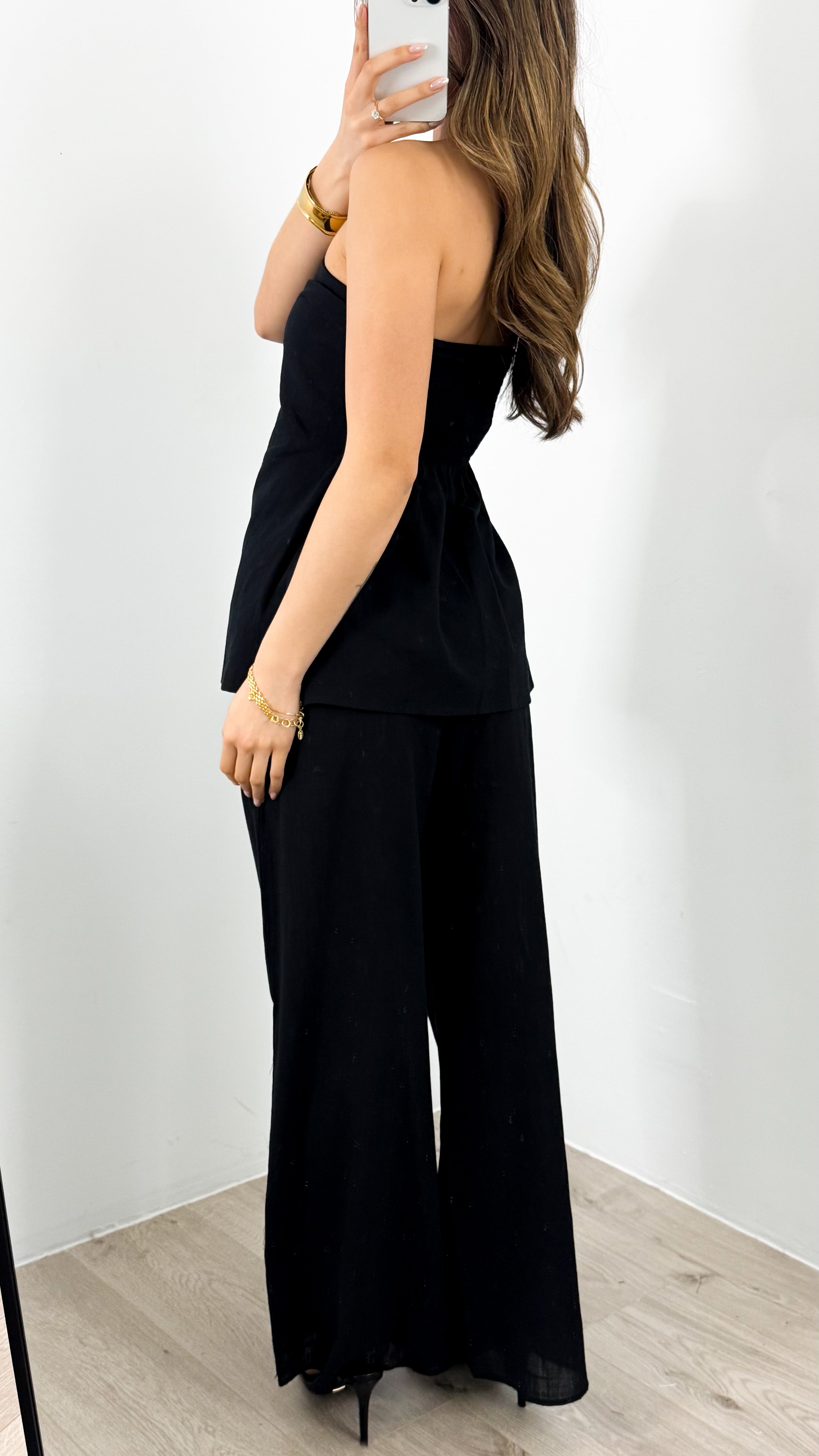 MYRA STRAPLESS TOP + PANT SET - BLACK