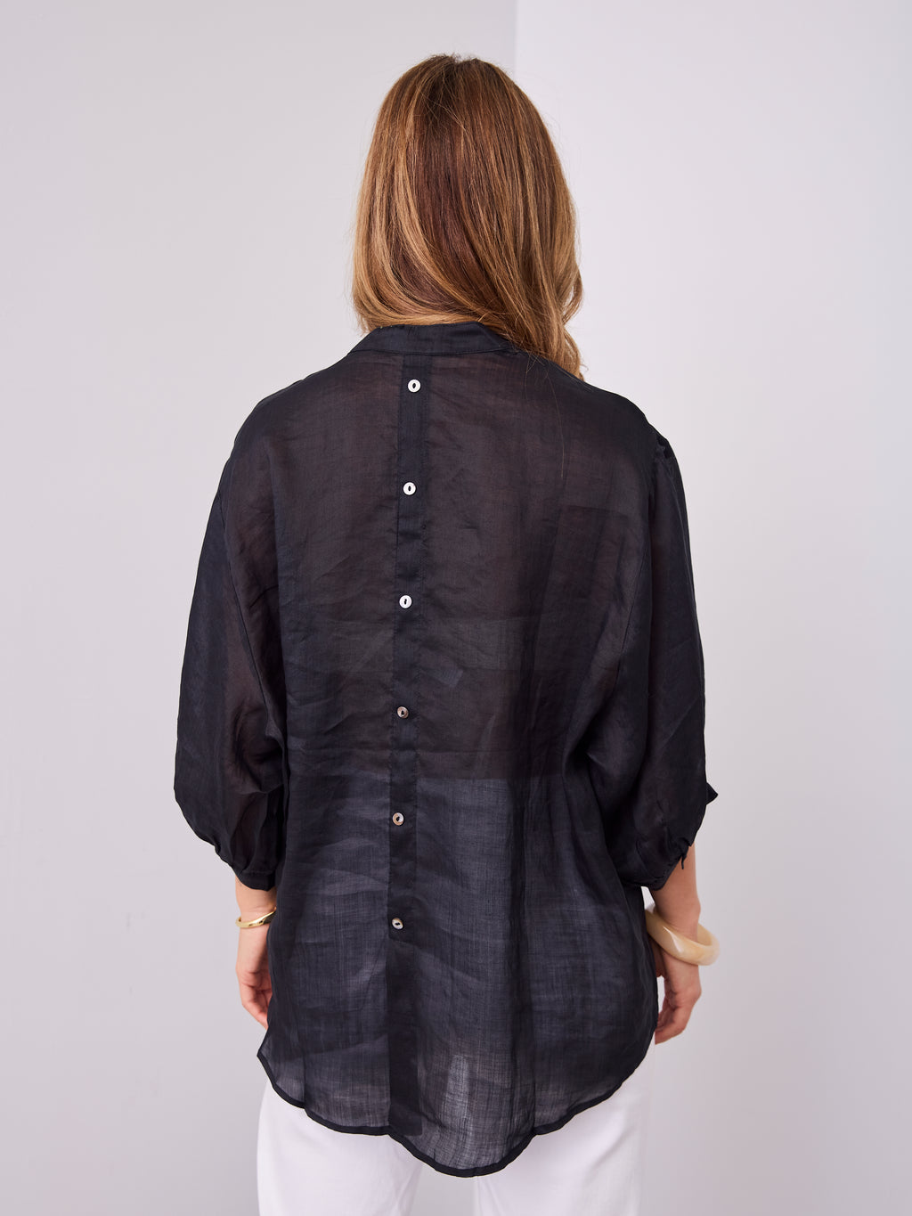 MARTA LINEN SHIRT - BLACK