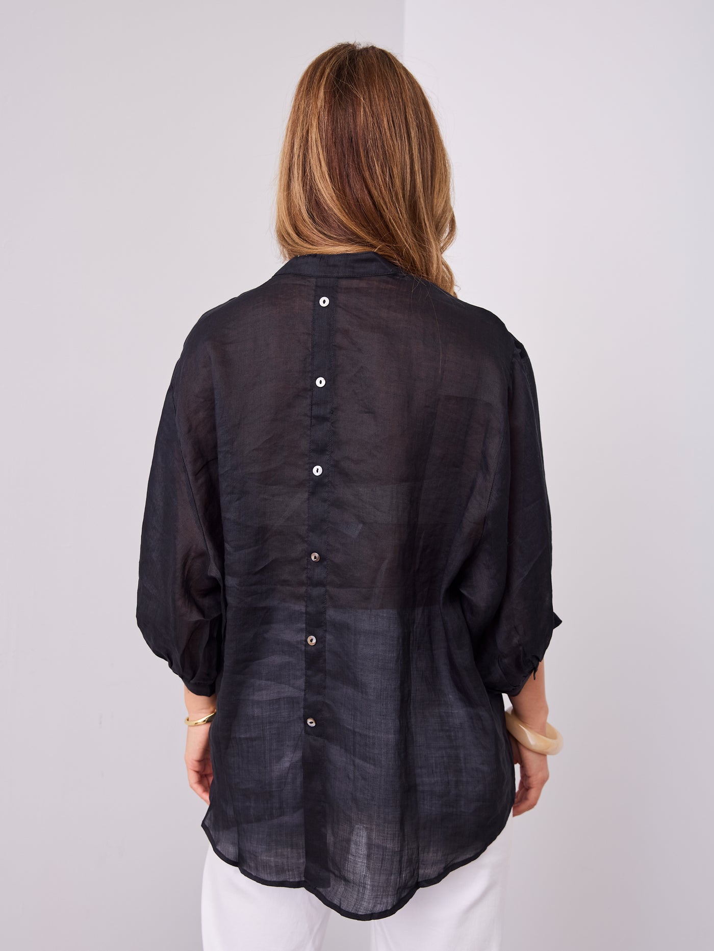CATHY LINEN SHIRT - BLACK