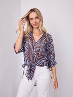SHANI SHIRT - BLUE/CHOCOLATE