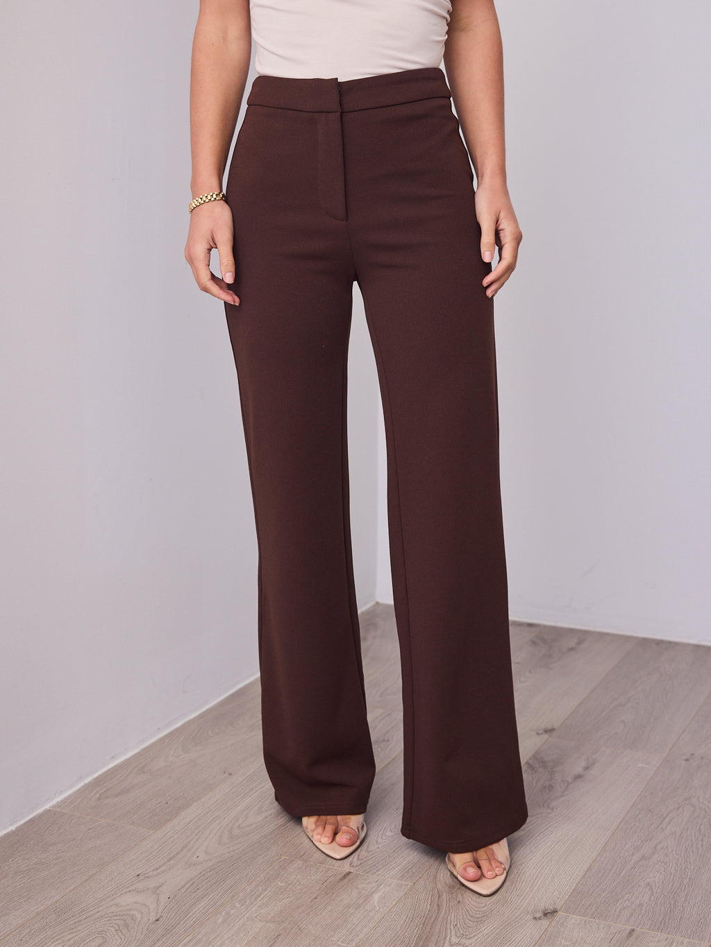 DALTON STRETCH JERSEY HIGH WAISTED STRAIGHT LEG PANT - CHOCOLATE