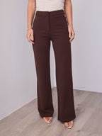 DALTON STRETCH JERSEY HIGH WAISTED STRAIGHT LEG PANT - CHOCOLATE