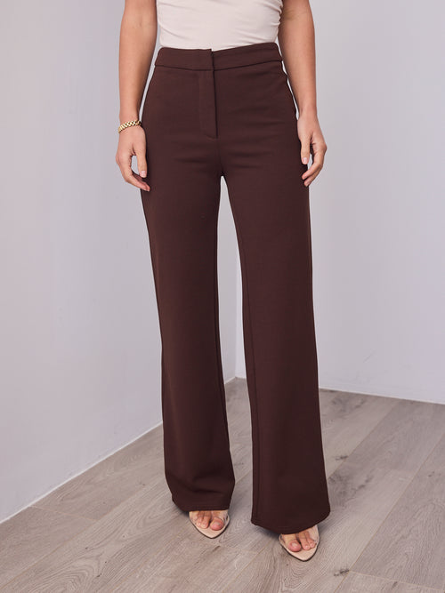 DALTON STRETCH JERSEY HIGH WAISTED STRAIGHT LEG PANT - CHOCOLATE