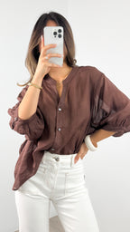 MARTA LINEN SHIRT - CHOCOLATE
