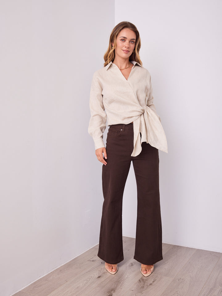 COMO LONG SLEEVE LINEN SHIRT - NATURAL