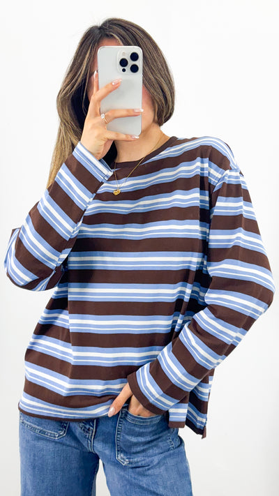 BOWEN STRIPE TOP - CHOCOLATE