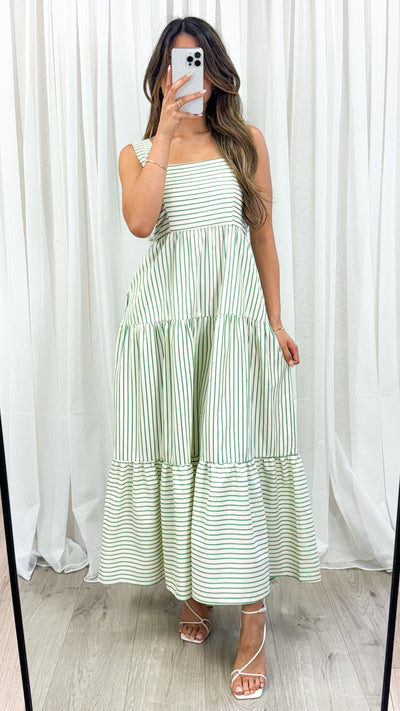 SARAH DRESS - GREEN STRIPE