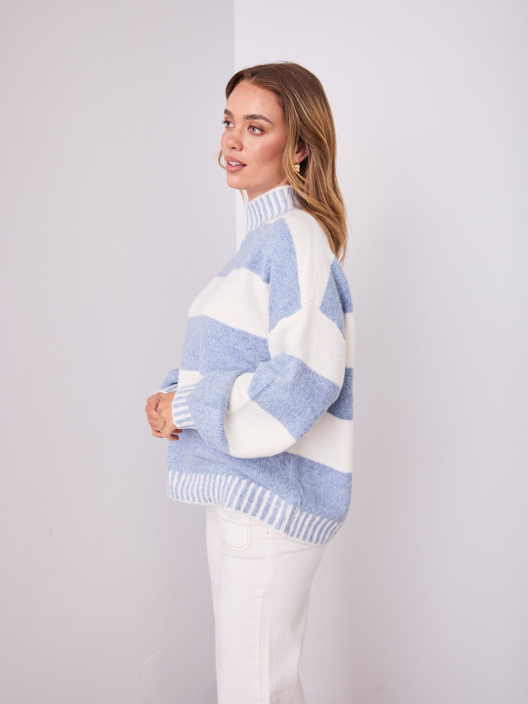 BESSIE BLOCK STRIPE KNIT - BLUE/WHITE