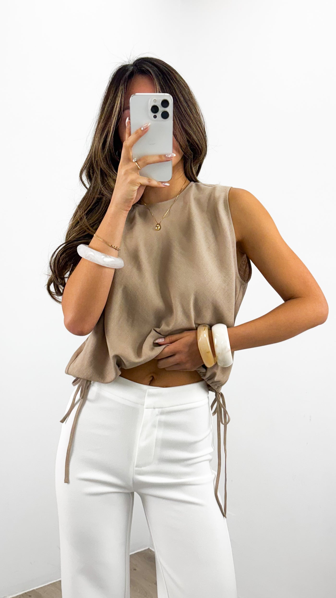 DALTON STRETCH JERSEY HIGH WAISTED STRAIGHT LEG PANT - WHITE