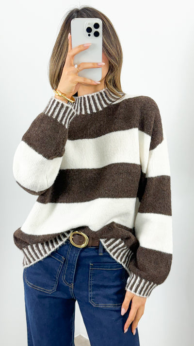 BESSIE BLOCK STRIPE KNIT - CHOCOLATE