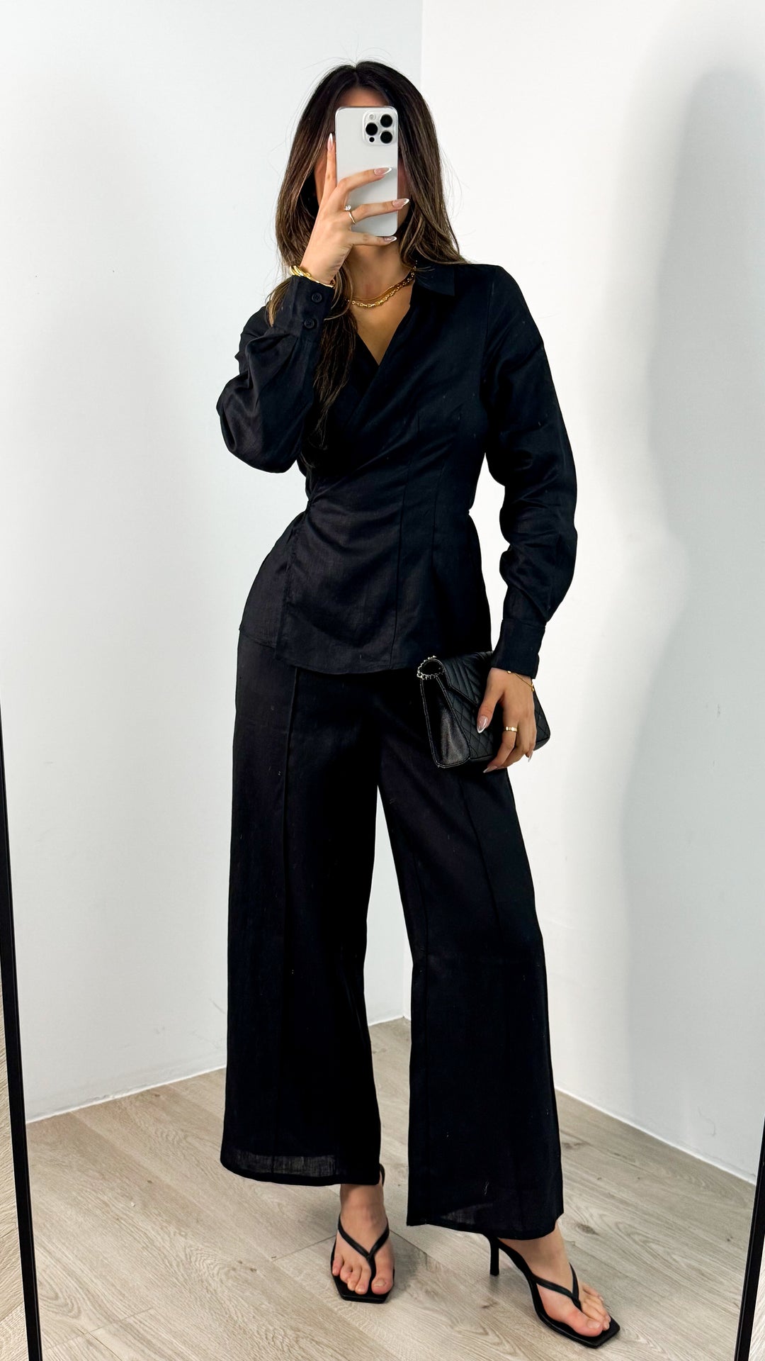 BAKER WRAP LINEN SHIRT - BLACK