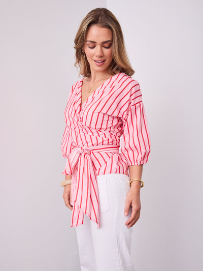 CANDICE STRIPE WRAP SHIRT - PINK