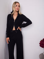 ENZA ZIP KNIT TOP & PANT SET - BLACK