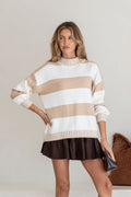BESSIE BLOCK STRIPE KNIT - OATMEAL/WHITE