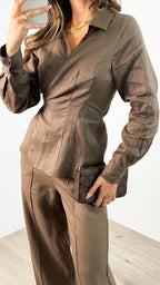 BAKER WRAP LINEN SHIRT - CHOCOLATE