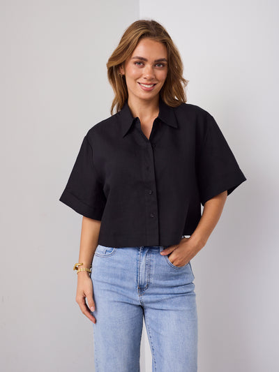 RODELL LINEN SHIRT - BLACK