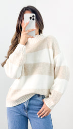 BESSIE BLOCK STRIPE KNIT - LATTE/WHITE
