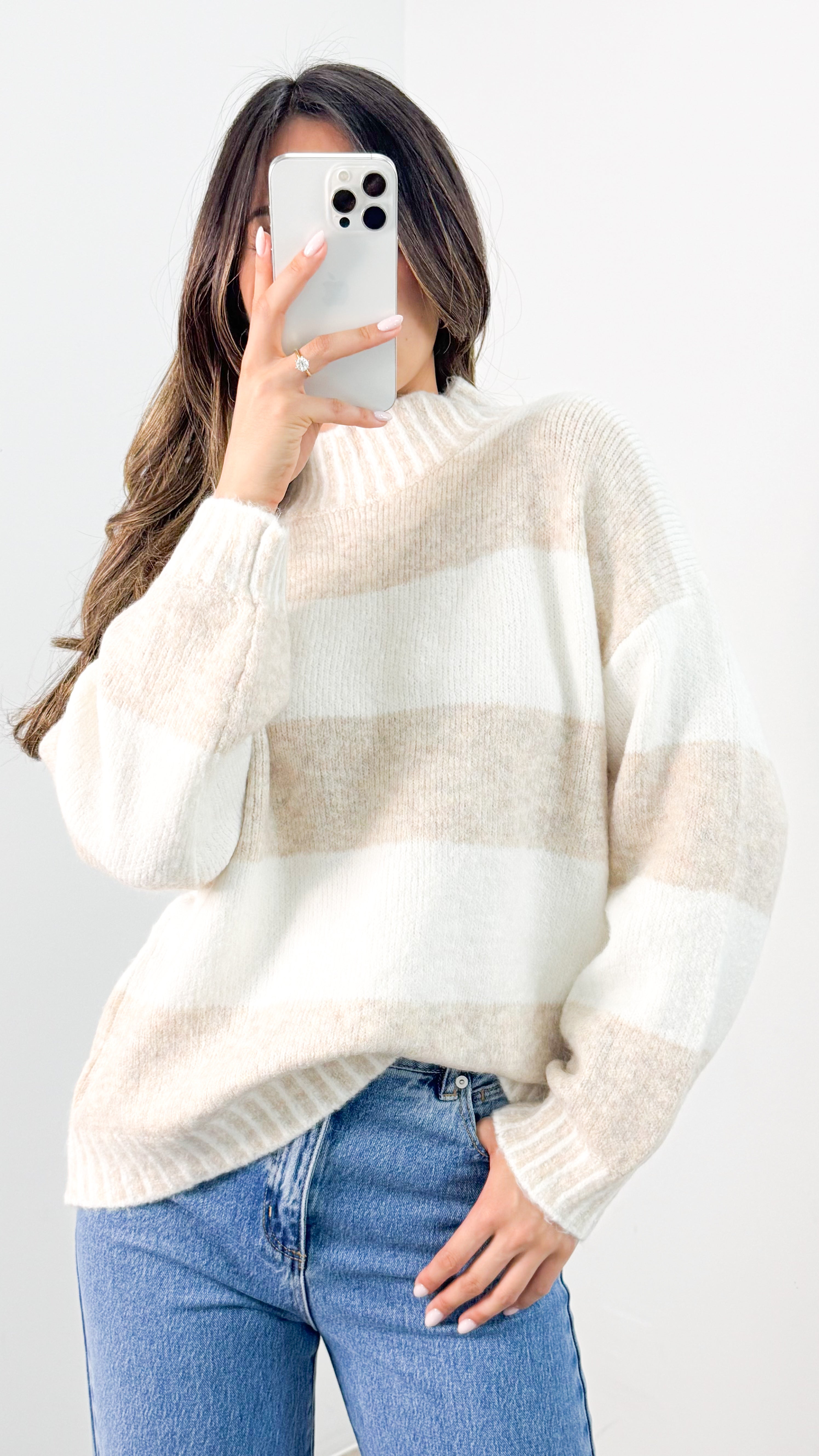 BESSIE BLOCK STRIPE KNIT - LATTE/WHITE