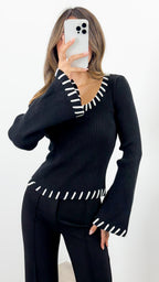 REID KNIT FITTED TOP - BLACK
