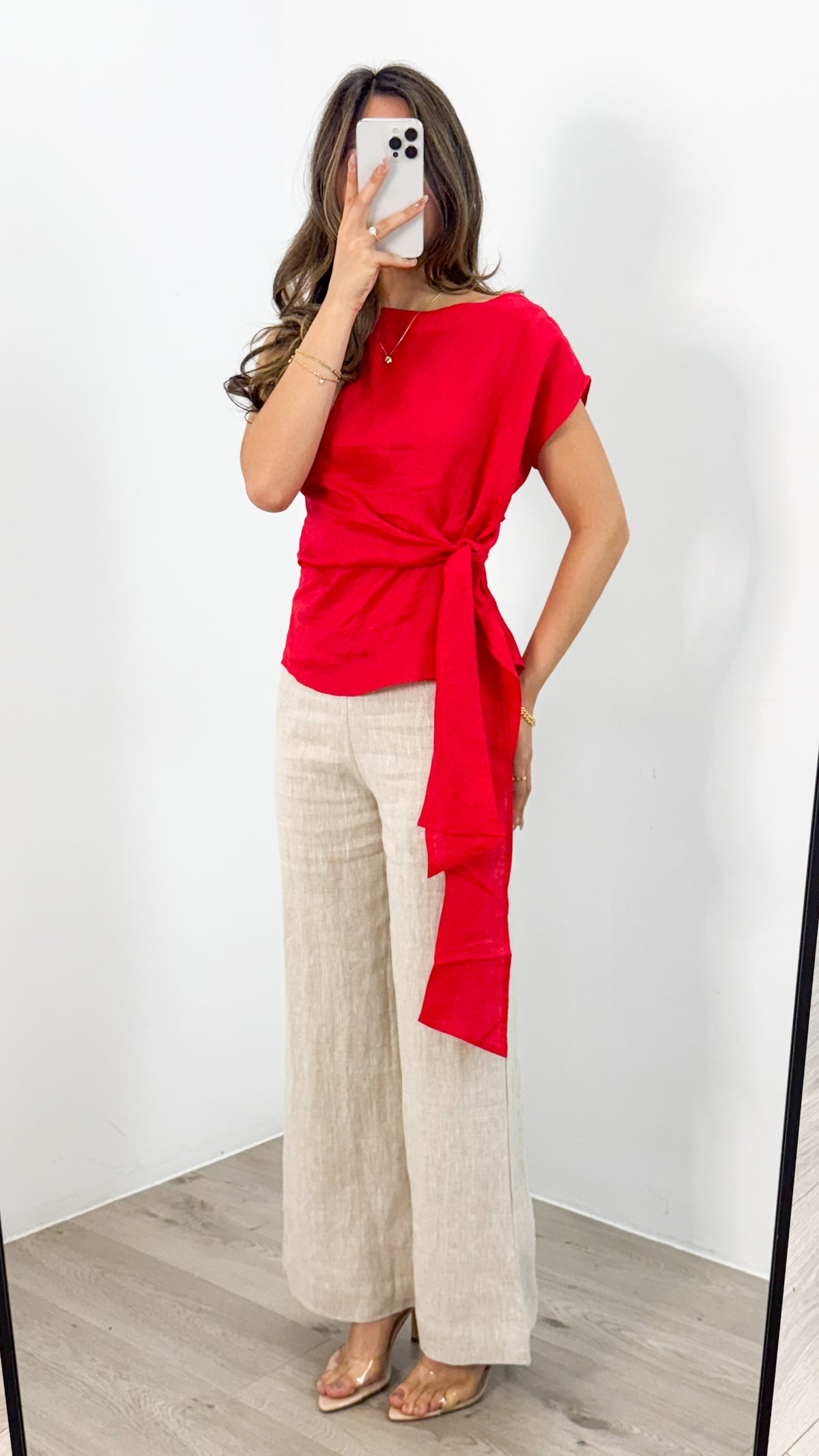 ZOE LINEN TOP - RED