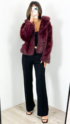 SASKIA FAUX FUR OVERSIZED JACKET - WINE