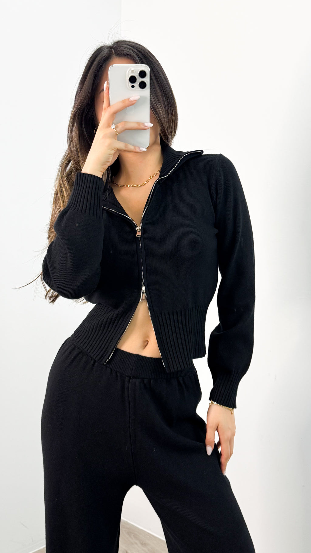 ENZA ZIP KNIT SET - BLACK