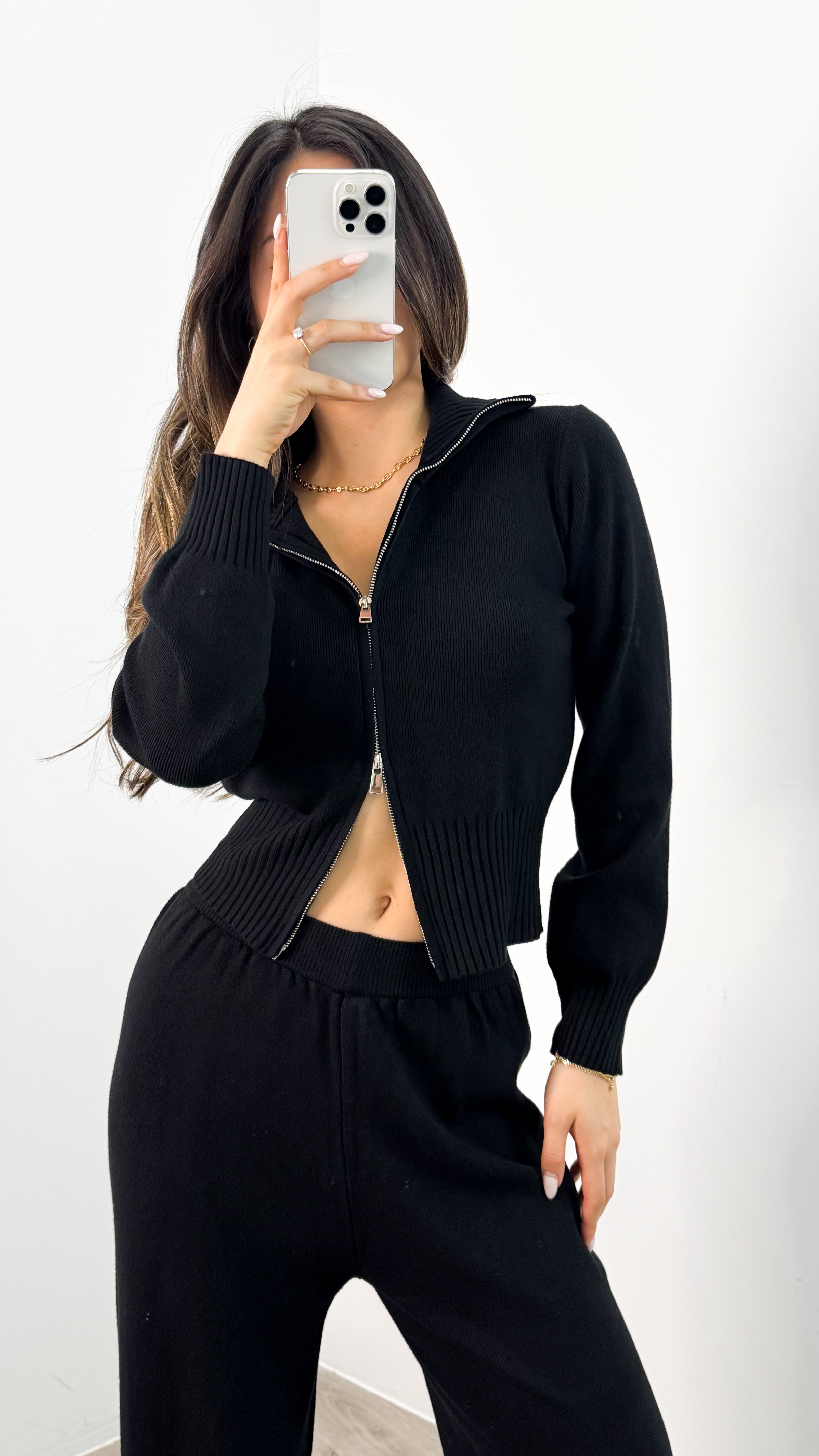 ENZA ZIP KNIT SET - BLACK