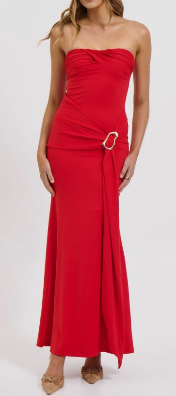 LEAH STRAPLESS DRESS - RED