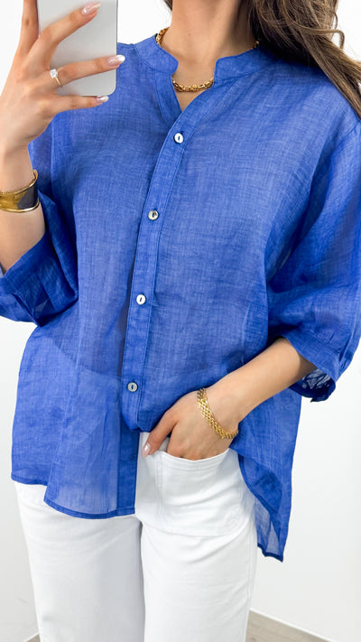 CATHY LINEN SHIRT - ROYAL BLUE