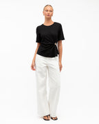 STACEY RIBBED T-SHIRT TOP - BLACK