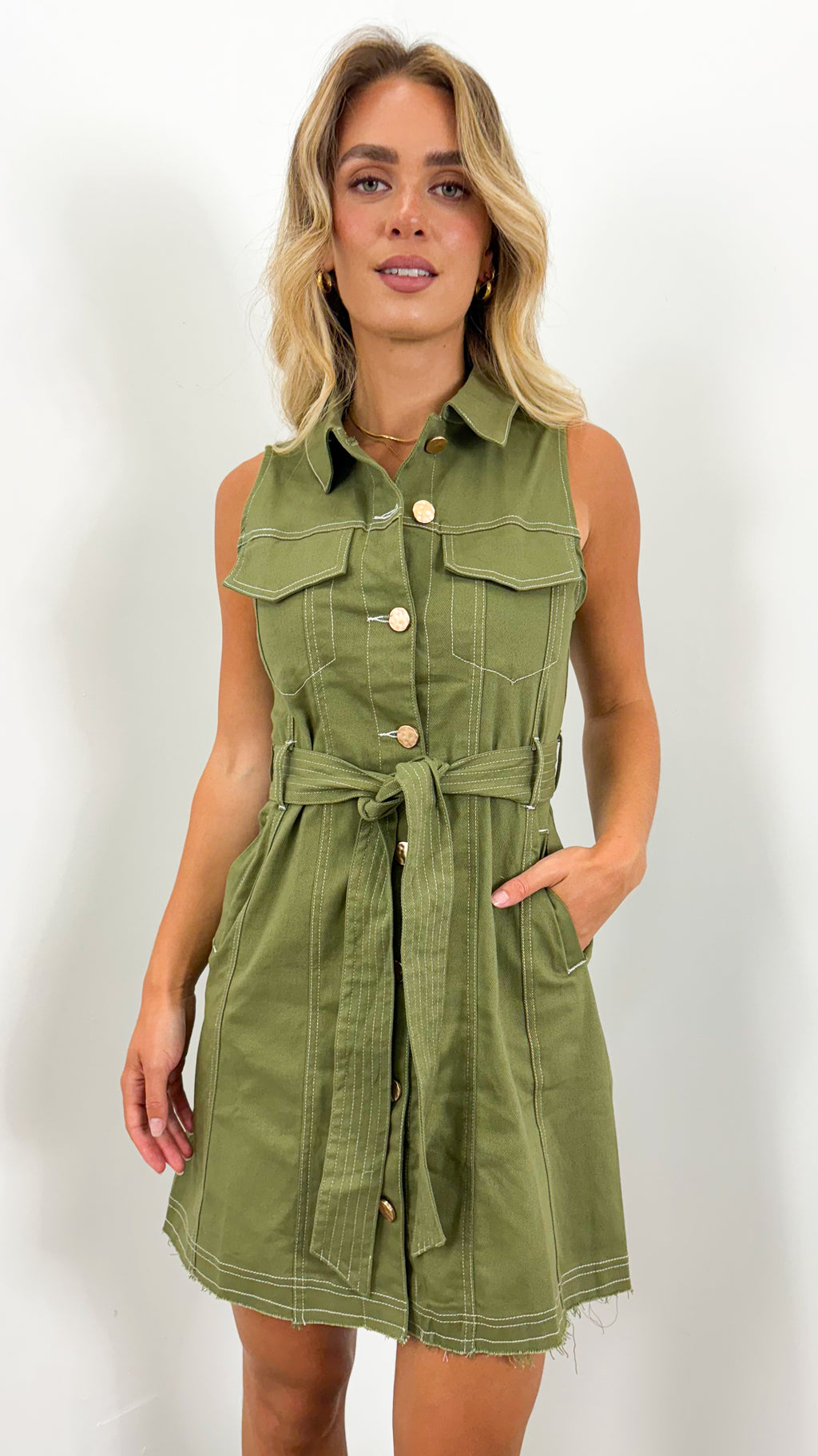 ZHANE DENIM DRESS - KHAKI