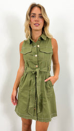 ZHANE DENIM DRESS - KHAKI