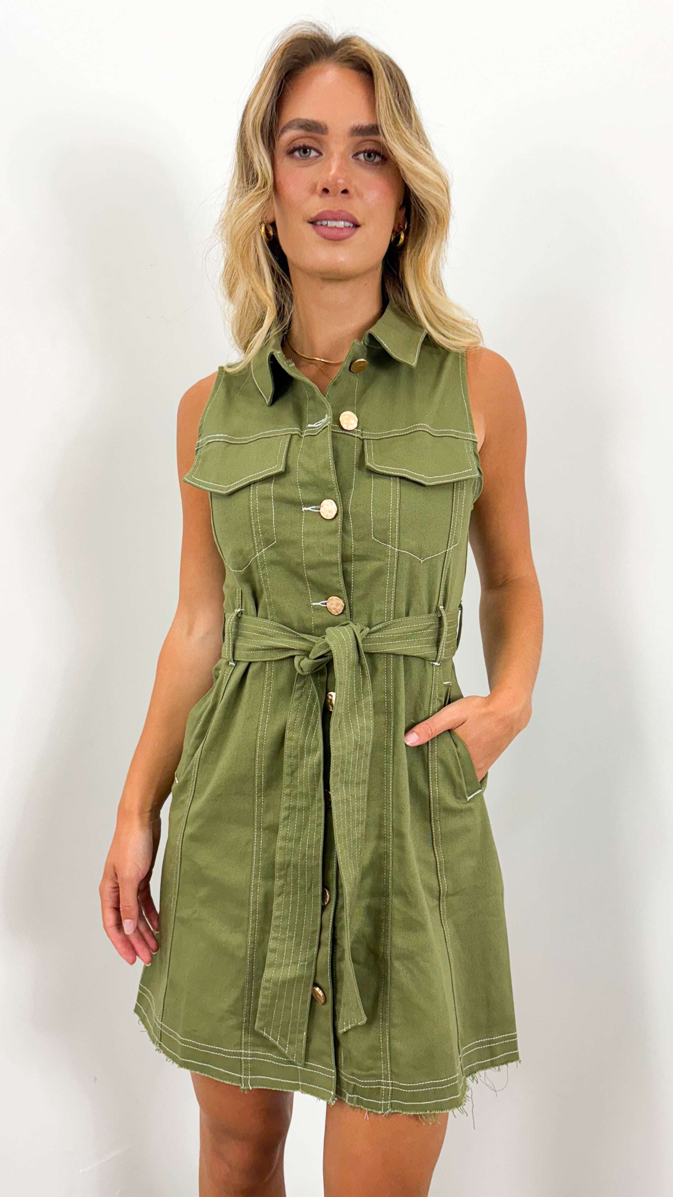 ZHANE DENIM DRESS - KHAKI