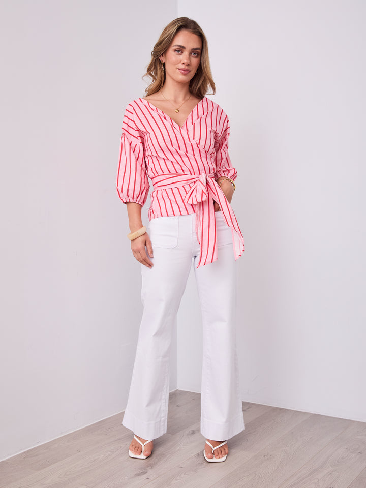 CANDICE STRIPE WRAP SHIRT - PINK
