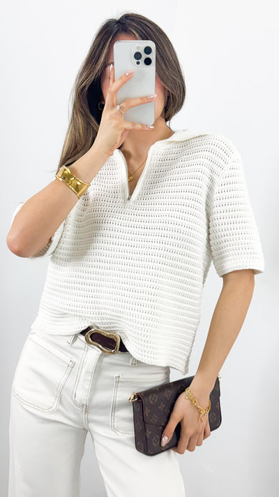 JANA ZIP TEE KNIT - WHITE