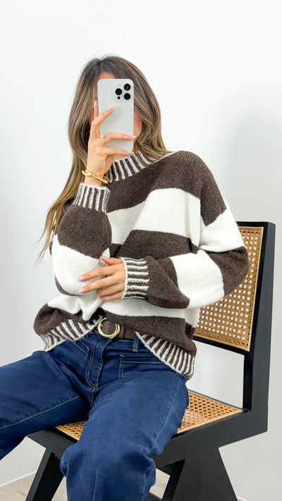 BESSIE BLOCK STRIPE KNIT - CHOCOLATE