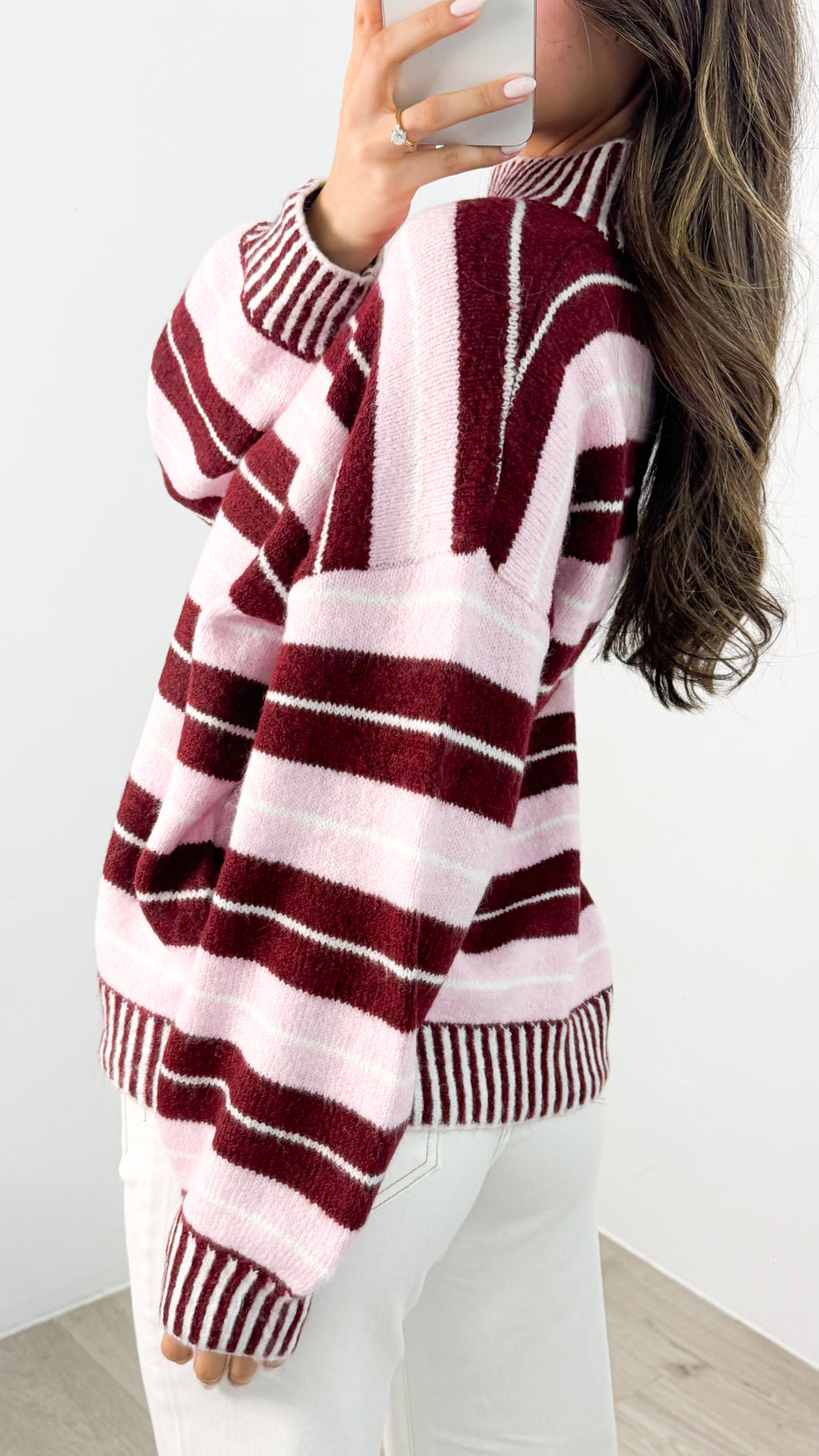 BESSIE STRIPE KNIT - WINE/PINK