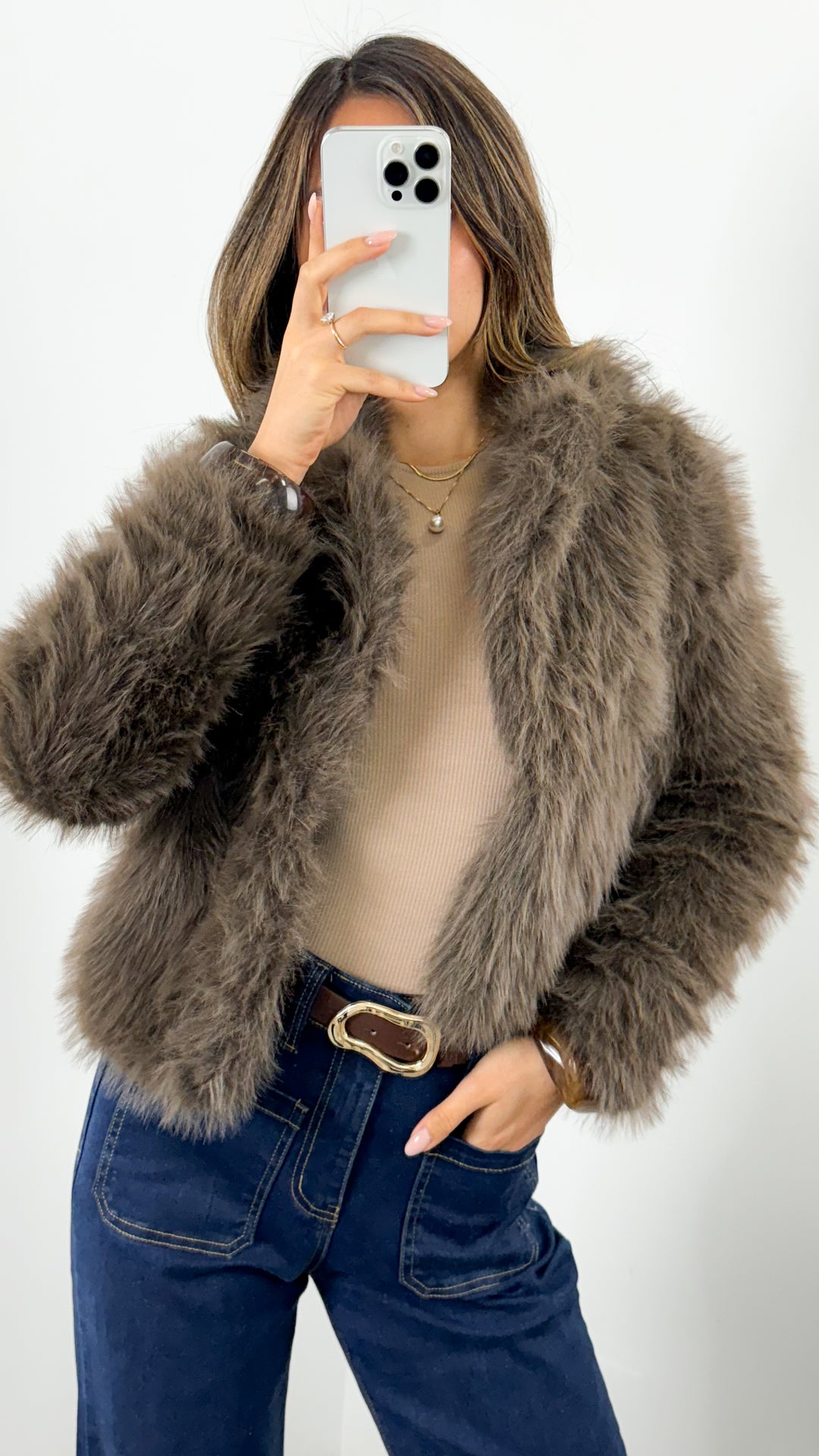 CHICAGO FAUX FUR JACKET - MOCHA