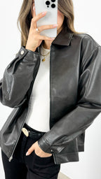 MARVIN PU JACKET - DARK CHOCOLATE / WASHED BLACK
