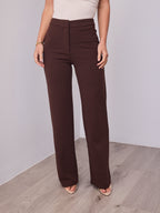 DALTON STRETCH JERSEY HIGH WAISTED STRAIGHT LEG PANT - CHOCOLATE