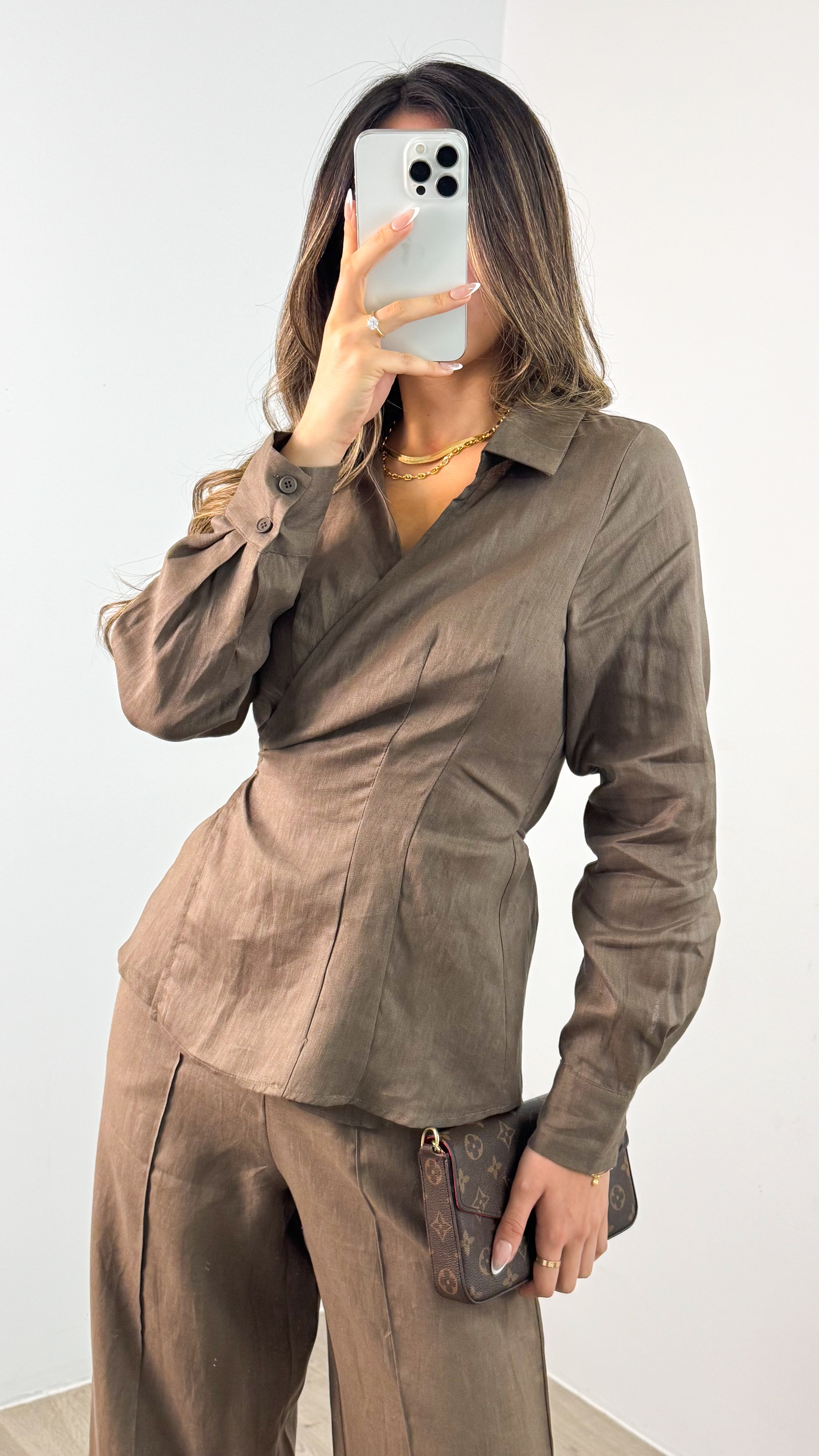 BAKER WRAP LINEN SHIRT - CHOCOLATE