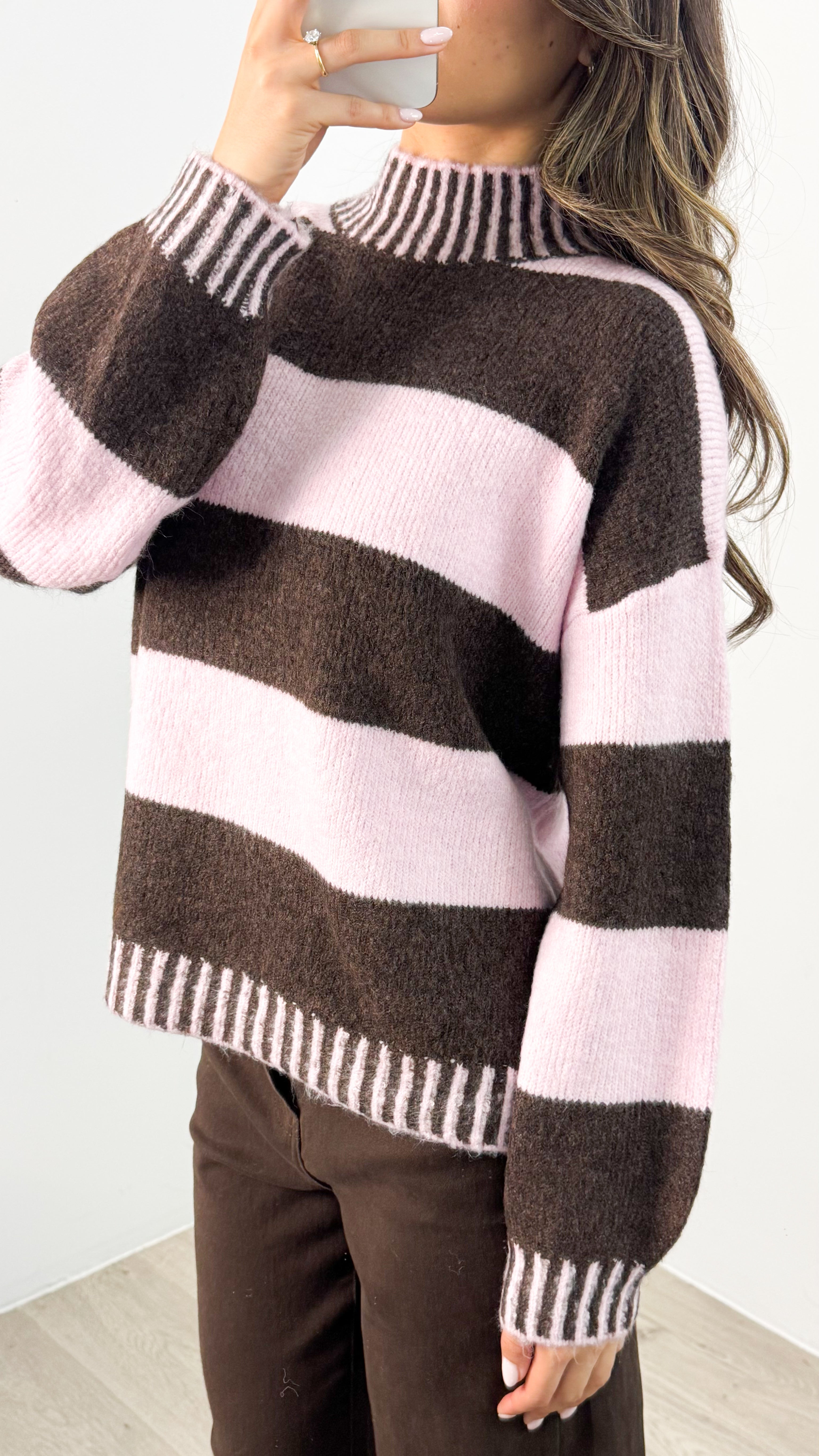 BESSIE BLOCK STRIPE KNIT - CHOCOLATE/PINK