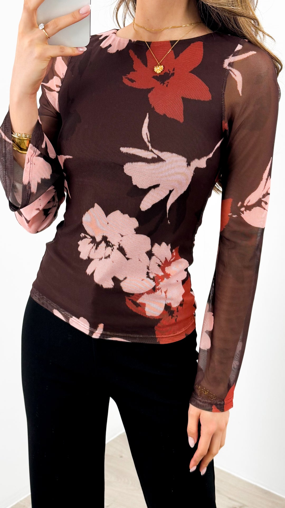 ESTELLE MESH TOP - BROWN