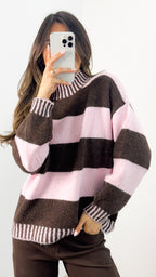 BESSIE BLOCK STRIPE KNIT - CHOCOLATE/PINK