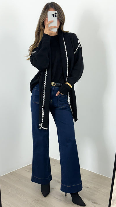 PARIS STITCH KNIT WITH SCARF - BLACK