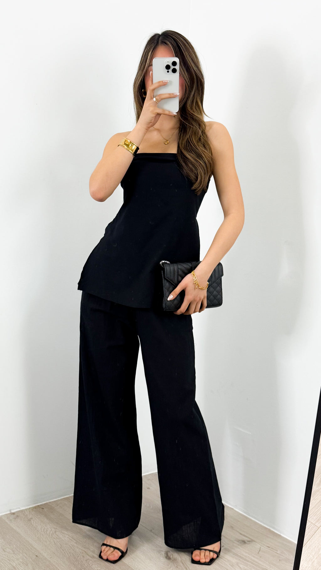 MYRA STRAPLESS TOP + PANT SET - BLACK