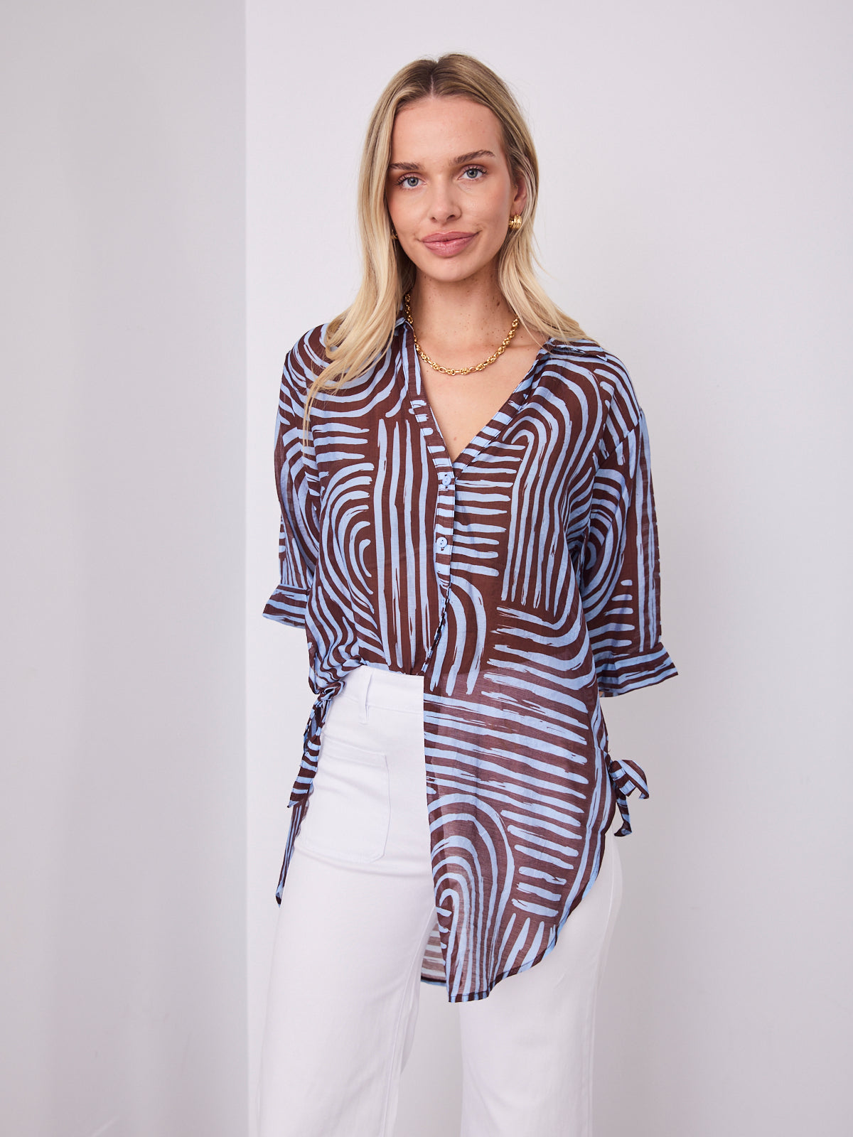 SHANI SHIRT - BLUE/CHOCOLATE