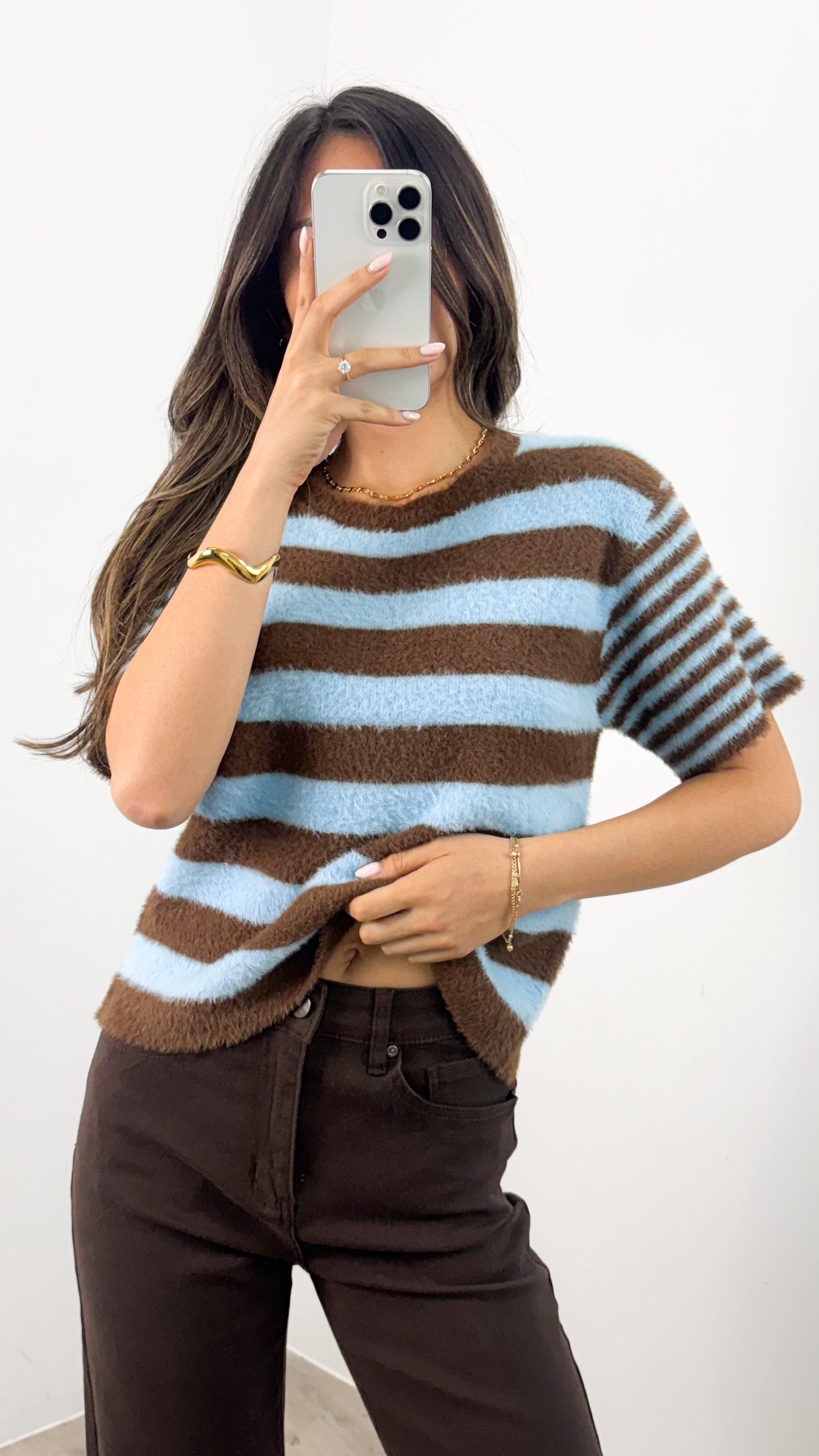 COHEN STRIPE KNIT - CHOCOLATE/BLUE