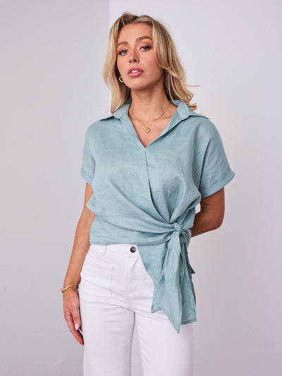 COMO LINEN SHIRT - SAGE